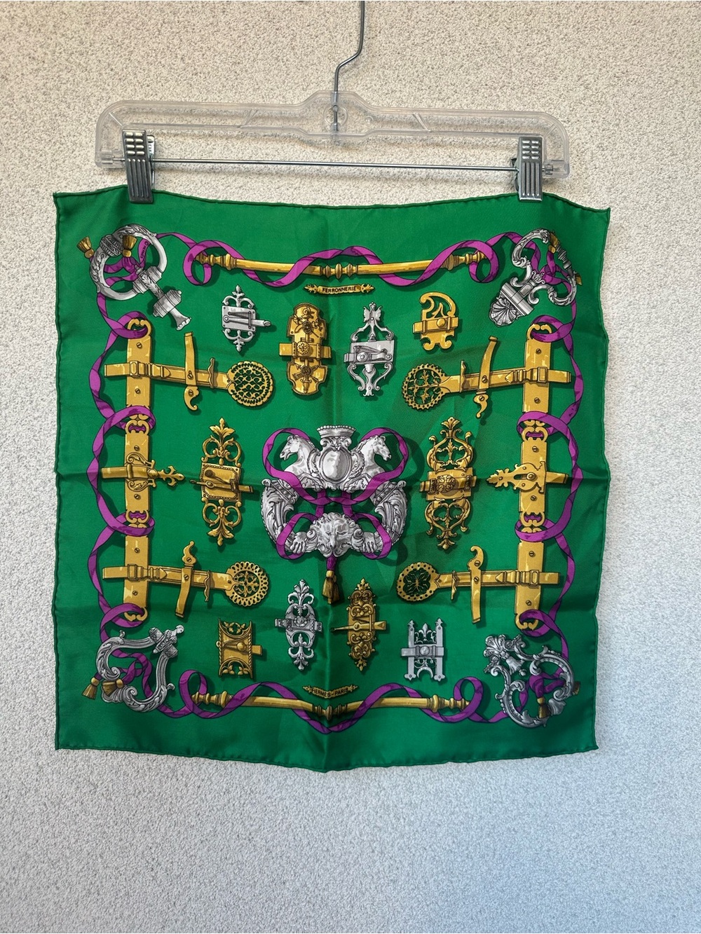 Hermès Paris Ferronnerie 90 Silk Scarf Green Cathy Latham Made in France